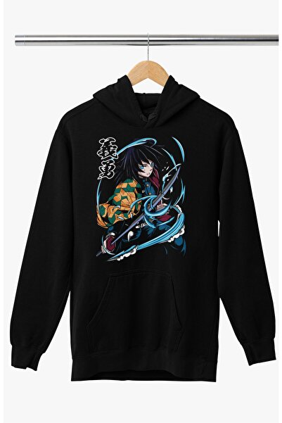 Fuddy Moda Unisex majica sa kapuljačom sa printom Giyu Tomioka, prevelika ani...