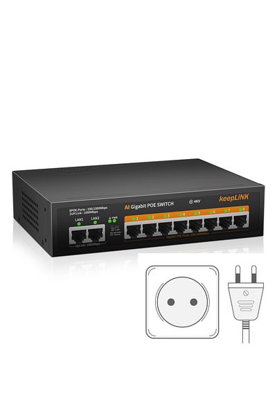 Choice مفتاح مع قابس الاتحاد الأوروبي Keeplink Gigabit Switch 10-port Gigabit مع 8-poe و2-rj45 لتوصيل صاعد غير مُدار