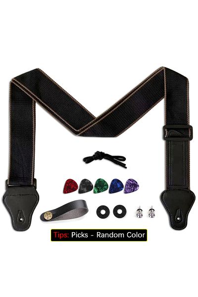 Choice Black 11pcs 11pcs Guitar Strap For Acoustic / Electric / Bass Guitars & Ukulele Cotton Pu Leather Ad