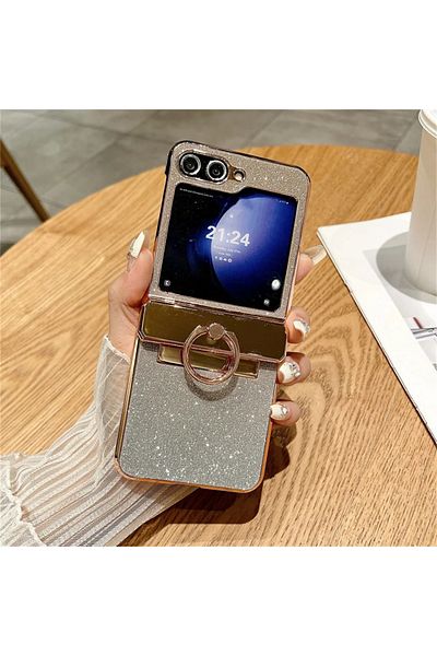 Choice For Samsung Z Flip 6 Gold Glitter Ring Holder Stand Case For Samsung Galaxy Z Flip 6 5 4 3 Zflip Fli