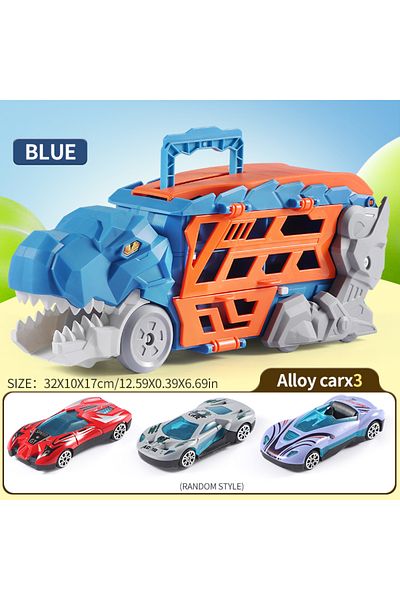 Choice Blue 3cars Dinosaur Morphed Track Ejection Car Toy Alloy Car Model Boy Morphed Glide Ejection Transp