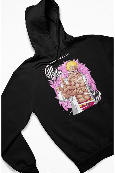Fuddy Moda Hanorac cu glugă supradimensionat unisex cu imprimeu Donquixote Doflamingo - Hanorac cu tematică anime
