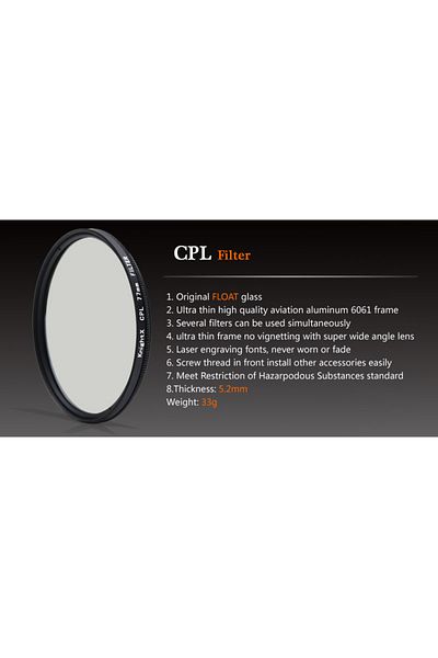 Choice 52mm CPL Filter Circular Polarizing 49 52 55 58 62 67 72 77 mm for Nikon Canon Sony Fujifim Olympus