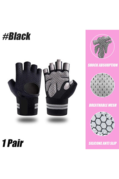 Choice6 XL Black 1Pair Half Finger Gym Fitness Gloves with Wrist Wrap Support...