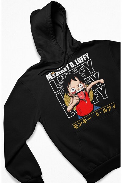 Fuddy Moda One Piece Unisex Світшот з капюшоном - Monkey D Luffy з написом, Oversize Anime з принтом Hoodie