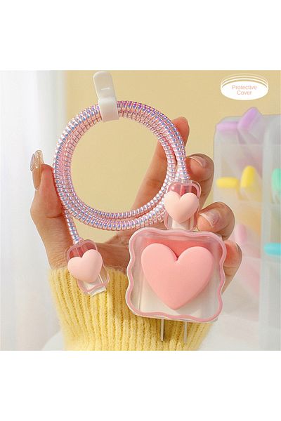 Choice 07 4 في 1 حافظة حماية كابل شاحن Love Heart لهاتف Iphone 15 14 11 16 18 وات 20 وات رأس شحن