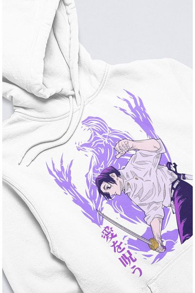 Fuddy Moda Hanorac cu glugă imprimat Yuta Okkotsu unisex, hanorac supradimensionat cu temă anime Jujutsu Kaisen
