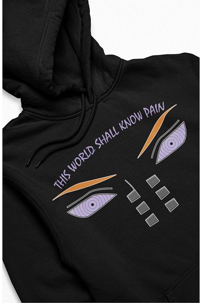 Fuddy Moda Unisex "Αυτός ο κόσμος θα γνωρίσει τον πόνο" Γραπτή κουκούλα με κουκούλα μεγάλου μεγέθους Naruto Anime με κουκούλα