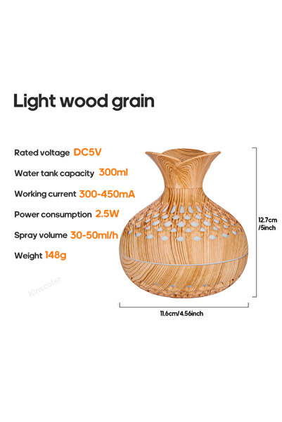 Choice1 مرطب هواء خشبي فاتح اللون بسعة 300 مل مع موزع رائحة USB ومرطب منزلي USB Hy