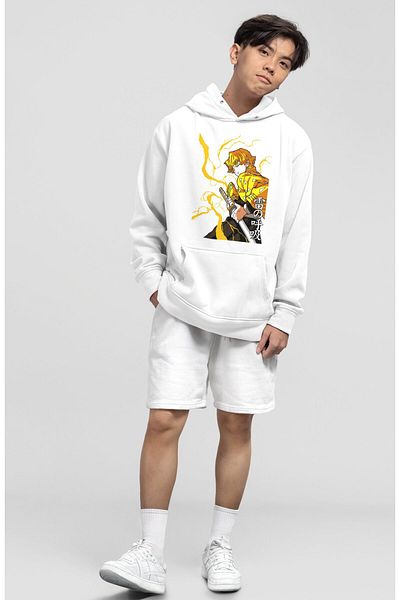 Fuddy Moda Demon Slayer Zenitsu με στάμπα Unisex Oversize Hoodie με κουκούλα
