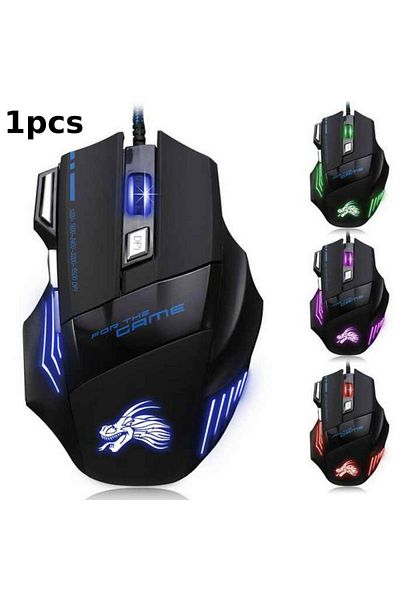 Choice 1 قطعة ماوس ألعاب سلكي بمنفذ USB مزود بـ 7 أزرار بإضاءة خلفية ودقة 5500 نقطة في البوصة وإضاءة بصرية قابلة للتعديل