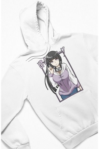 Fuddy Moda Hanorac cu glugă cu imprimeu Hinata Hyuga unisex, hanorac supradimensionat cu tematică Naruto Anime