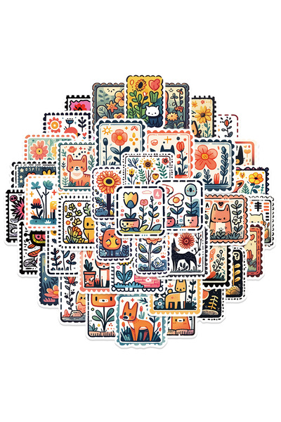 Choice 50pcs 50Pcs Cute Animals Retro Stamp Stickers Cartoon Graffiti Style S...
