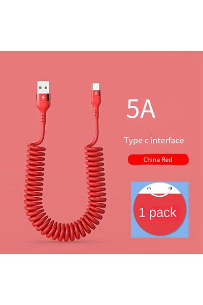 XMSJ 1m Red 5a Typec Spring Telescopic 66w 5a Fast Charging Type C Data Cable Usb 3a Micro Car Phone Cha