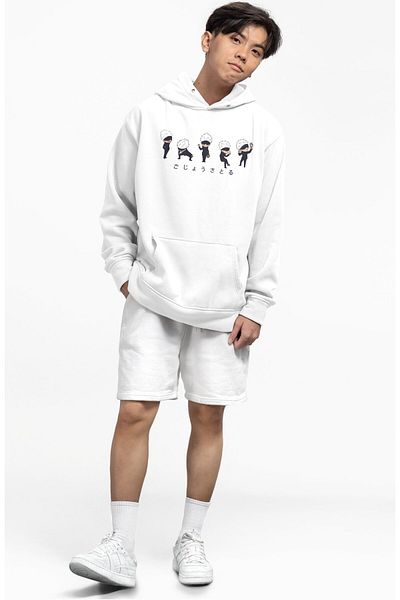 Fuddy Moda Hanorac cu glugă supradimensionat unisex cu model Jujutsu Kaisen Gojo Chibi