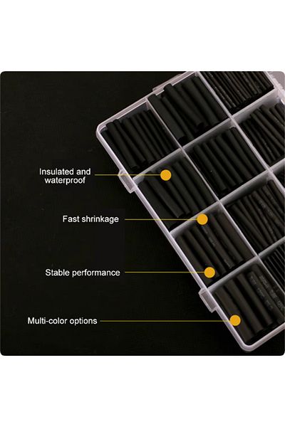 Choice 625pcs/lot Thermoresistant Tube Shrink Wrapping 2:1 Black Heat Shrink Sleeving Set Wire Cable Pol...