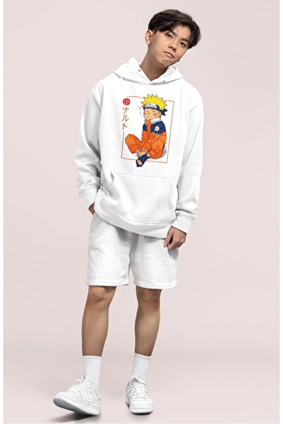 Fuddy Moda Наруто EX2 з принтом, унісекс, оверсайз, з капюшоном, світло-сірий