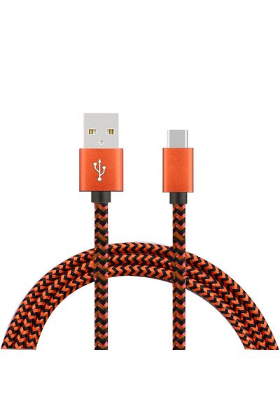 Choice كابل USB A إلى Type C برتقالي بطول 1 متر، كابل شاحن سريع من النايلون المضفر بتقنية Date Sync 3A لهاتف Samsung