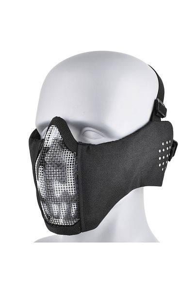 zlangsports Black Skull Tactical Half Face Airsoft Mask Foldable Metal Mesh Ear Protection Adjustabl