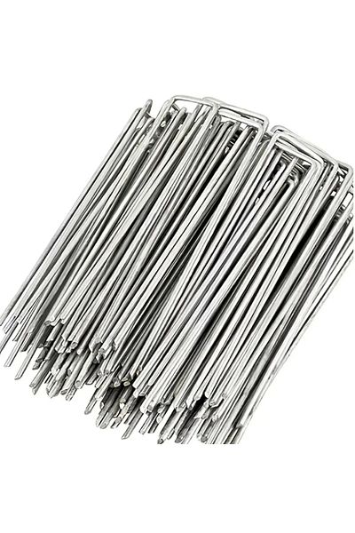 Choice 50pcs 10x4cm Light Grey 100pcs15cm Galvanized Landscape Staples, Outdoor Decorative Stakes, Anti Wee