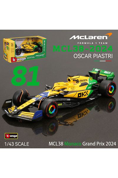 Choice 2024 Mcl38-81 Gp Bburago 1:43 2024 F1 Mclaren Mcl38 Monaco Grand Prix F1 Alloy Miniature Diecast Mod