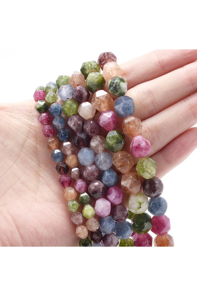 Choice 8 مم (حوالي 45 قطعة) خرز تورمالين متعدد الأوجه ملون من الحجر الطبيعي ل...