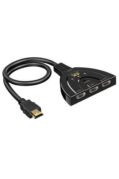 Choice موزع KVM متوافق مع HDMI باللون الأسود بدقة 4K و2K و3D و3 منافذ ومدخل واحد ومخرج واحد ومحول فيديو صغير بثلاثة منافذ