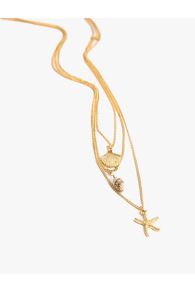 Koton Layered Chain Necklace with Seashell and Star Detail