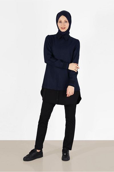 TRENDTESETTÜR Navy Blue Indigo Shirt Collar Tunic - Women's t 42444