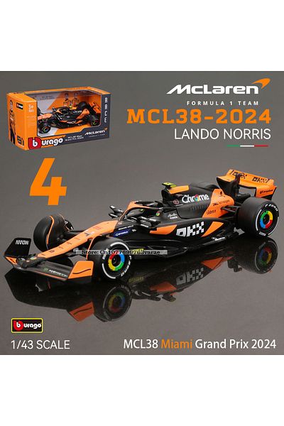 Choice 2024 Mcl38-4 Bburago 1:43 2024 F1 Mclaren Mcl38 Monaco Grand Prix Alloy Car Miniature Diecast Model