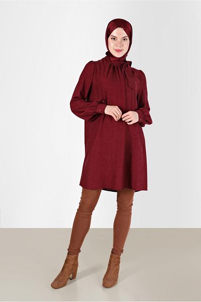 TRENDTESETTÜR تونيك نسائي بتفاصيل ربطة عنق باللون العنابي - T 42259-1