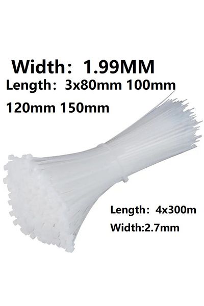 Choice Tie 4x300mm 100pcs 100pcs White Self Locking Nylon Industrial Cable Tie1.99mmx80/100/120/150/200 2.7