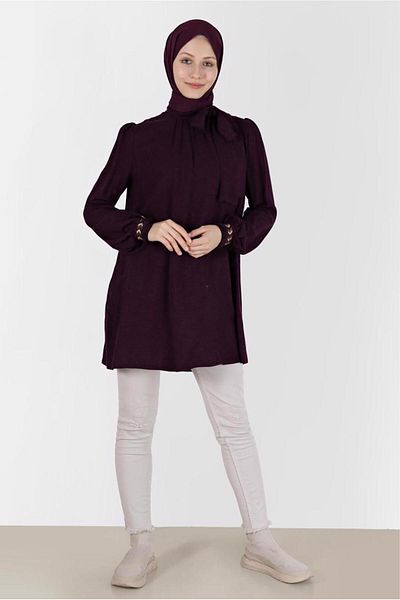 TRENDTESETTÜR Women's Purple Tie-Detailed Tunic t 42376