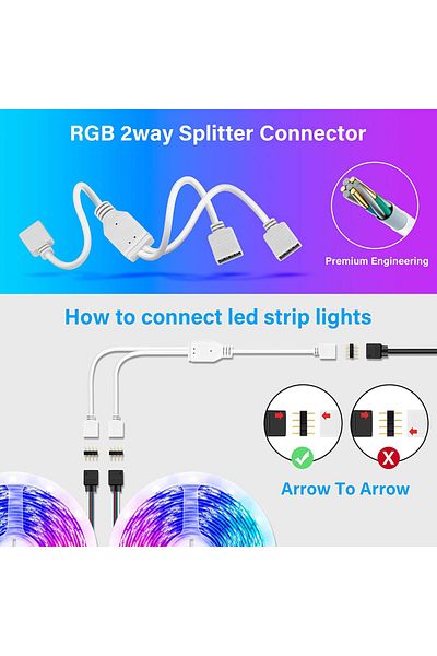 Choice مجموعة موصلات شريط إضاءة LED RGB رباعية الدبابيس من 95 قطعة 5050 مع وصلات شريط على شكل حرف T/L ومشابك شريطية وأسلاك