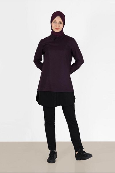 TRENDTESETTÜR Plum Colored Women's Tunic - Shirt Collar t 42444