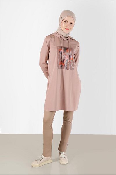 TRENDTESETTÜR Γυναικείο τουνίκ με μπεζ κουκούλα - T 42370