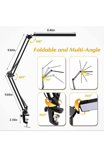mythtiger Mini Led Folding Metal Desk Lamp Clip On Light Clamp Long Arm Diming Table Lamp 3 Colors Adjustable