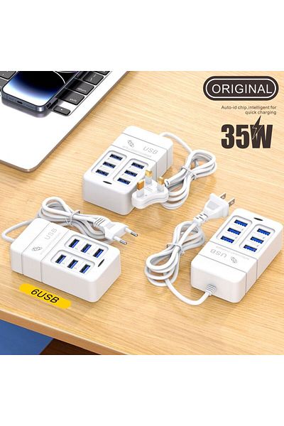 Maerknon 35W Multiport USB Charger PD Type C Fast Charging EU US Plug Wall Charger USB Hub Adapter 6 Ports...