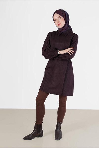 TRENDTESETTÜR Women's Plum Binding Detailed Tunic t 42377