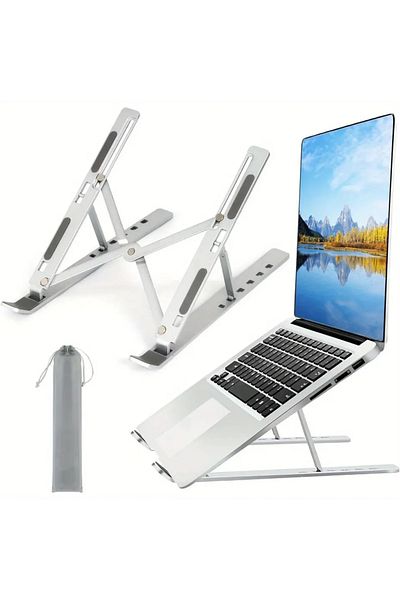 XMSJ White Adjustable Aluminum Laptop Stand - 6-level Height, Foldable & Portable Design For 8-16” Laptop