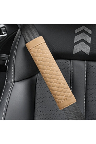Choice غطاء كتف حزام الأمان للسيارة باللون البيج مطرز من الجلد المقاوم للتآكل ومضاد للانزلاق غطاء أمان من الجلد C