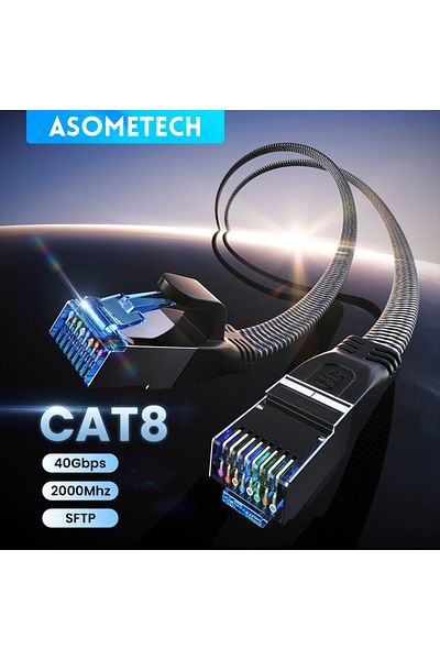 ASOMETECH كابل إيثرنت Cat 8 بطول 1 متر بسرعة 40 جيجابت في الثانية للألعاب بسرعة عالية 2000 ميجاهرتز Sstp Cat 8 Ethernet Cable Rj45 Network For P