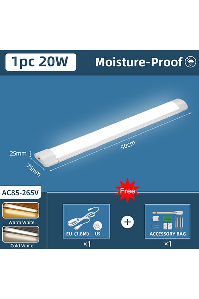 Choice 1.8m EU Plug Warm White 1pc 20W I 50cm Moisture-Proof Led Tube Light 50/30cm Kitchen Lights 20W 10W