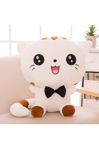 Choice 20cm Kawaii Big Face Cat Plush Toys Cute Stuffed Animals Bow Tie Cat Pillows Lovly Smile Cat Plushie