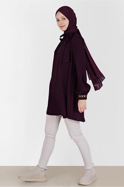 TRENDTESETTÜR Women's Purple Tie-Detailed Tunic t 42376