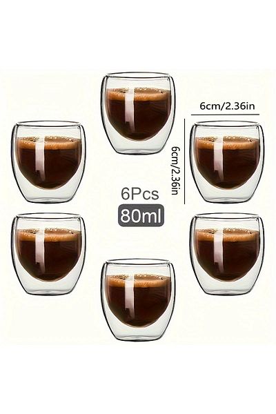 andralyn 80ml Style1 6pcs Glass Espresso Coffee Mugs 2.7oz,double Wall Insulated Cups Set Drinking Glasses Fo