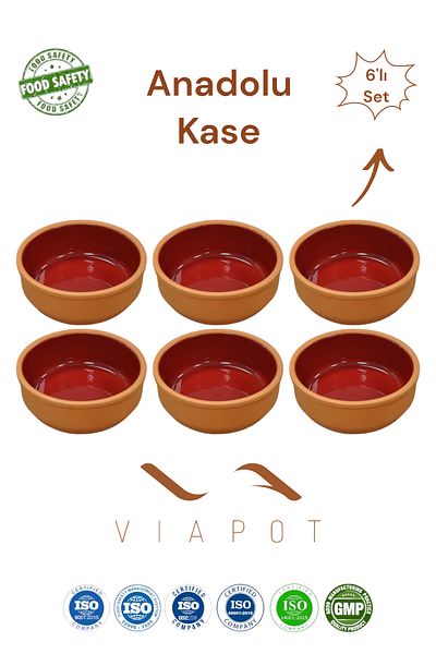 Viapot 6 Pieces Anatolian Rice Pudding Bowl Stew Pot Glazed Pottery 11,5X4Cm 200ml - Claret Red