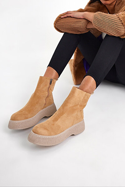 PowerSpeed Kadın Nude Süet Yüksek Poli Taban Fermuarlı Süet Bot