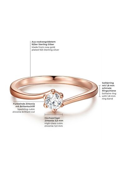 Trilani Silberring Yüzük Sterling Silber rosegold Zirkonya weiß