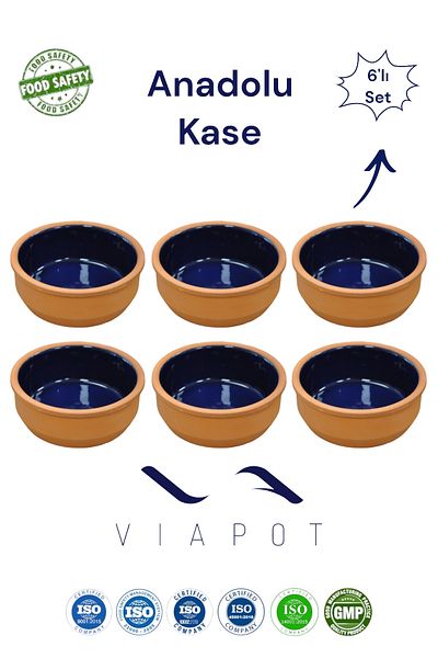 Viapot Navy Blue Anatolian Rice Pudding Bowl Hot Pot - 6 Pieces 12X4.5Cm 250ml